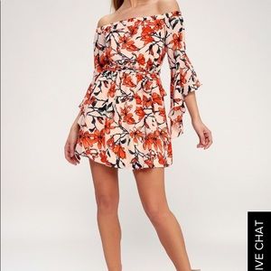 Lulus Floral Printed Off Shoulder Flowy Dress